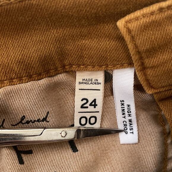 NWOT LOFT High Waist Skinny Jeans in Mustard w Frayed Ends Pockets Stretch Sz 24 - Picture 6 of 13